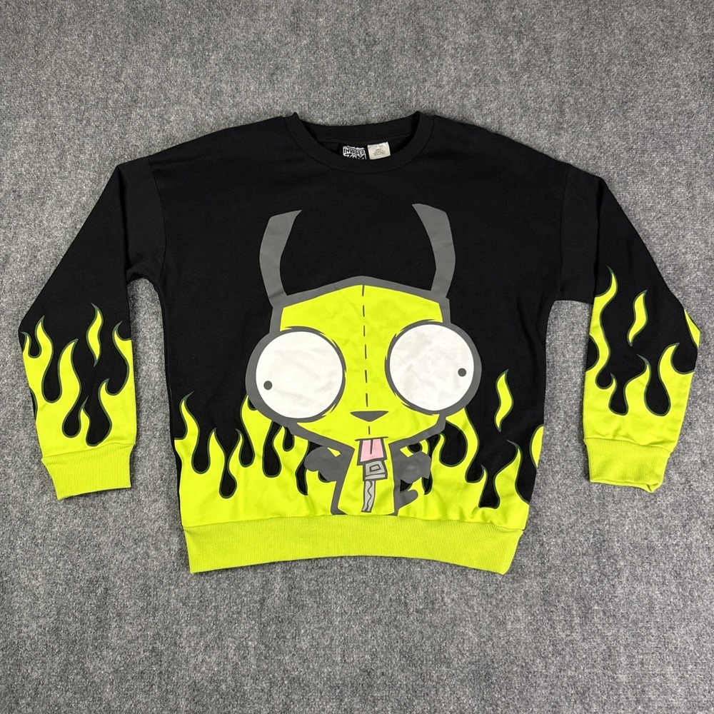 Nickelodeon Invader Zim Gir Pullover Womens M Sweater Hot Topic Green Flames